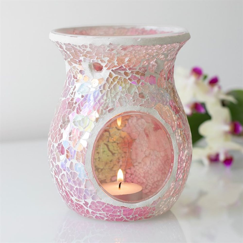 Large Pink Iridescent Crackle Oil Burner