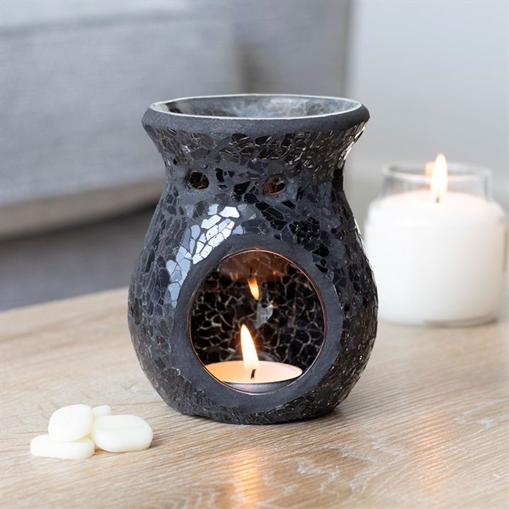 Small Black Crackle Glass Oil Burner